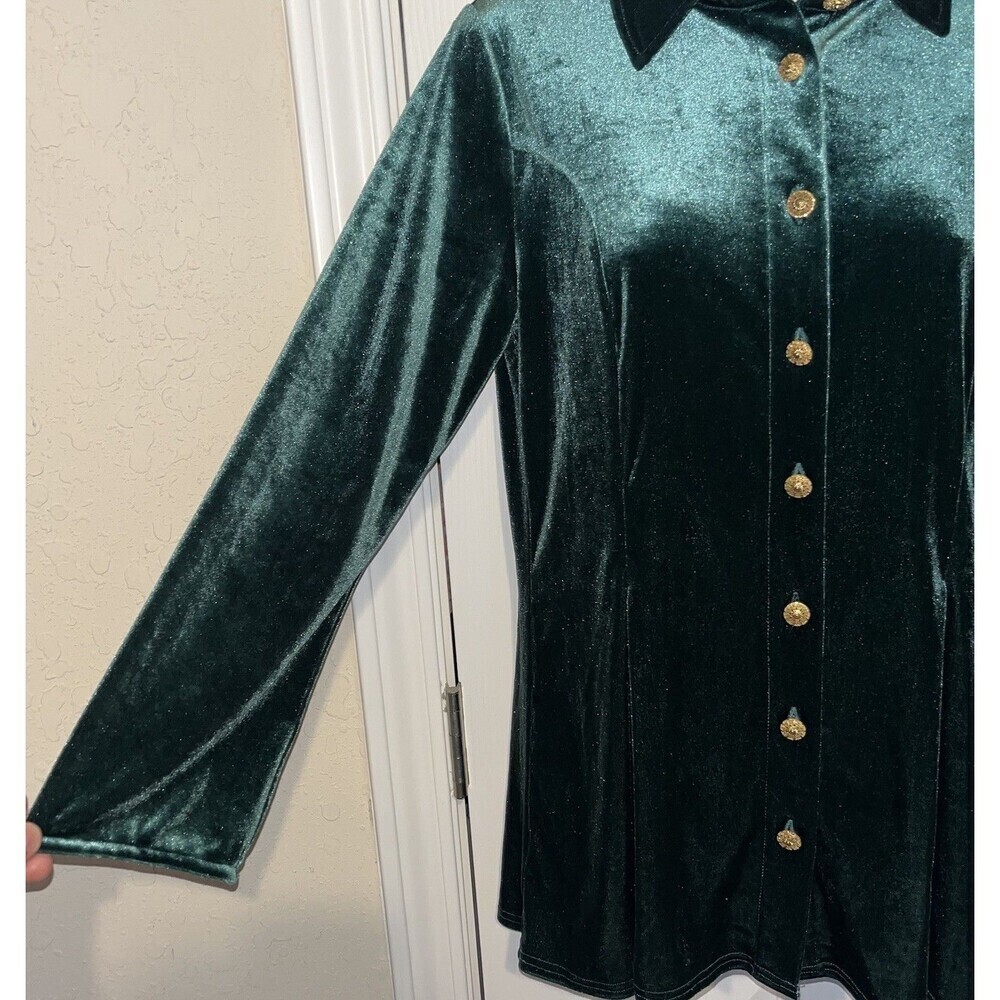 Soft Surroundings (Small) Women’s- Green Velvet Enchanted Button Shirt Fiona - Picture 4 of 16